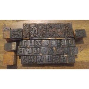 31 Vintage Wooden Rubber Stamps Numbers, Letter and Symbols  4 Blanks